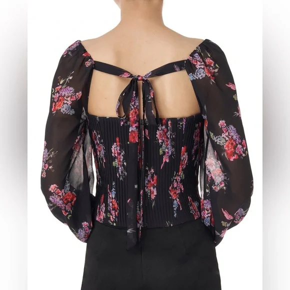 AMUR Beverly Top Sheer Long Sleeve Floral Black Corset Womens size Large - Picture 15 of 15